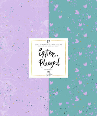 Patterns, Spring Flowers Easter Eggs Seamless Digital Paper.