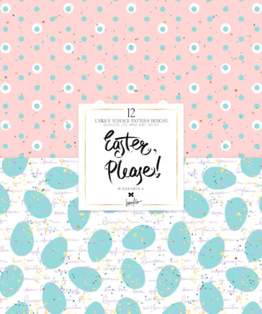 Patterns, Spring Flowers Easter Eggs Seamless Digital Paper.