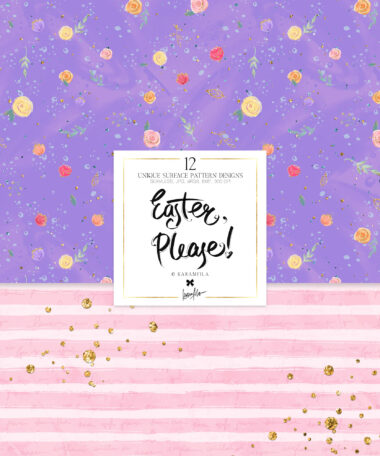 Patterns, Spring Flowers Easter Eggs Seamless Digital Paper.