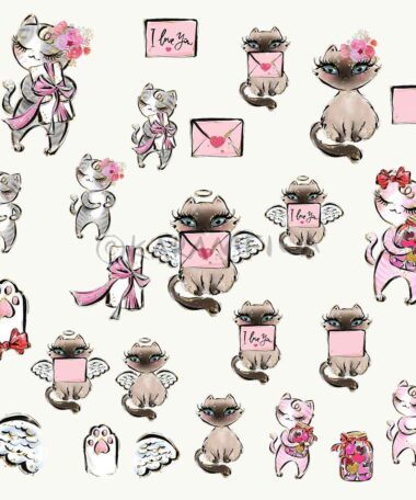 Valentine Cats Clipart Karamfila St Valentines Planner Stickers Cat Love Couples Cartoon Cute Characters Sublimation PNG POD Party Supplies