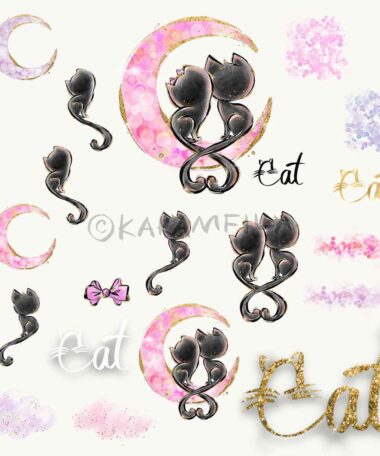Valentine Cats Clipart Karamfila St Valentines Planner Stickers Cat Love Couples Cartoon Cute Characters Sublimation PNG POD Party Supplies