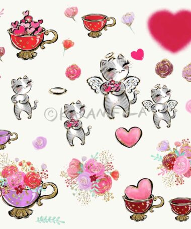 Valentine Cats Clipart Karamfila St Valentines Planner Stickers Cat Love Couples Cartoon Cute Characters Sublimation PNG POD Party Supplies