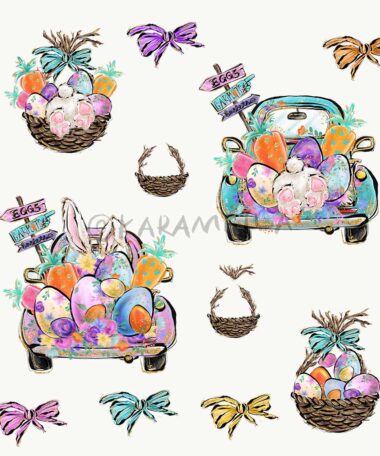 Easter Gnomes Clipart Karamfila Bunny Egg Hunting Truck Planner Stickers Gnome Cartoon Cute Characters Sublimation PNG POD Party Supplies