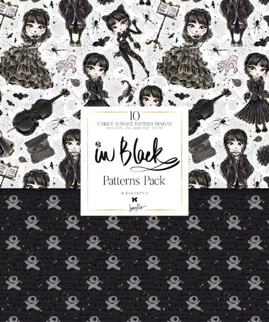 Wednesday inspired surface patterns Addams digital paper pack
